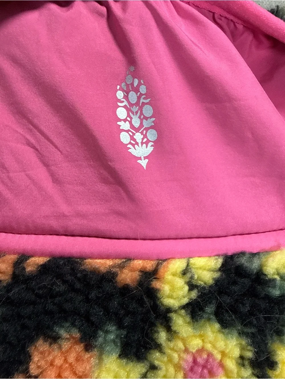 Free People FP Movement Rocky Ridge Fleece Jacket Floral Black Pink XS